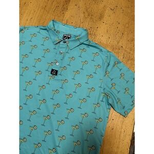 Deolax Polo Shirt Mens Large Green Golf Cocktail Print Performance Stretch